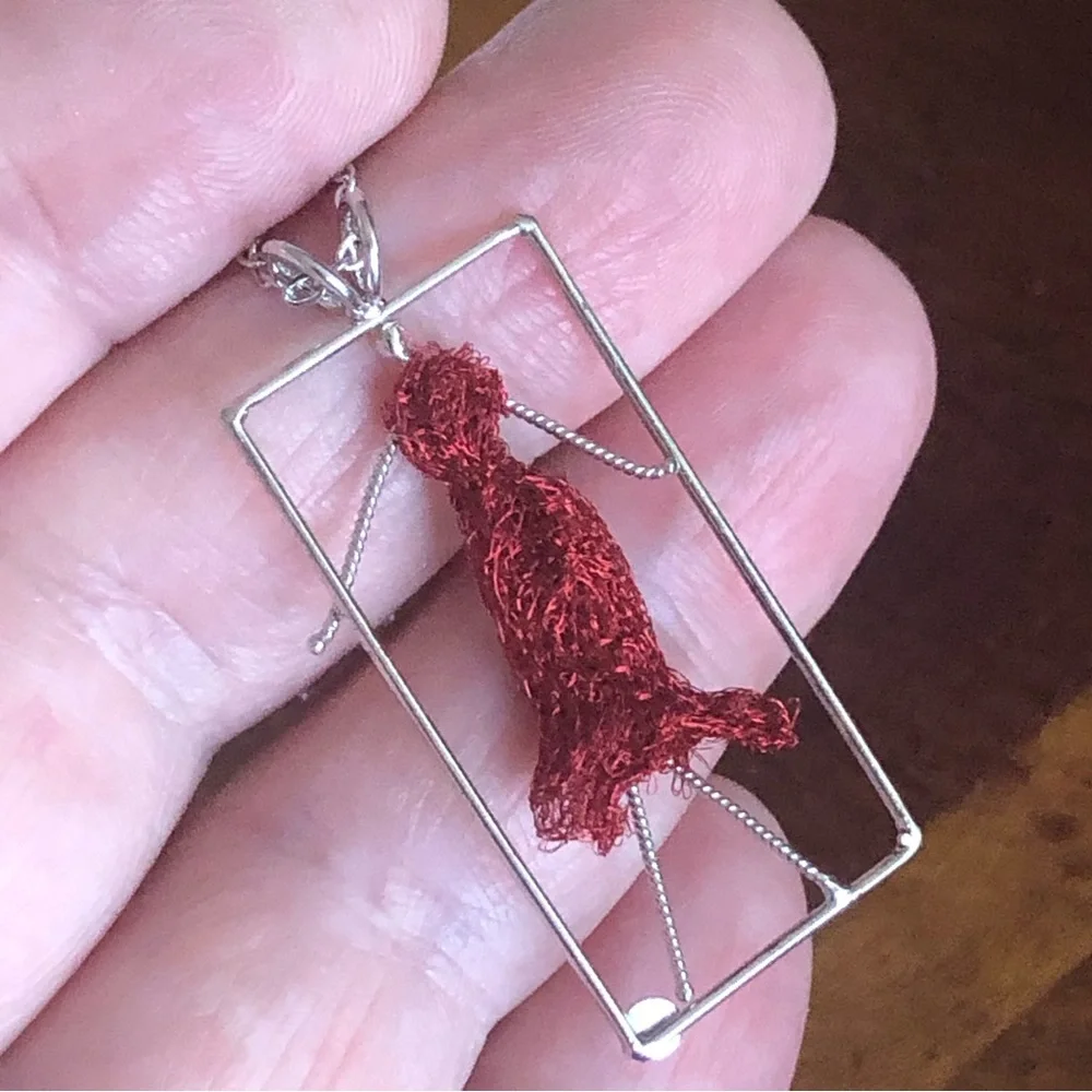 Hand crochet fashionable lady pendant on stainless steel chain necklace